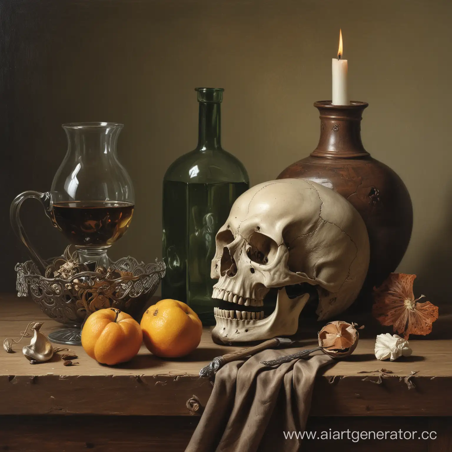 Artistic-Still-Life-with-Skull-and-Flowers