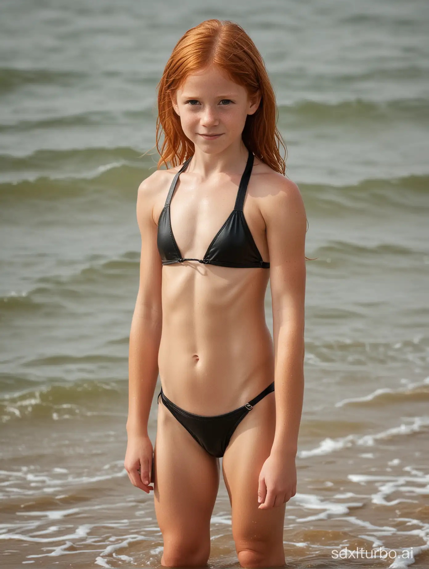 Muscular-GingerHaired-Girl-in-Leather-Bathing-Suit-at-Odessa-Beach