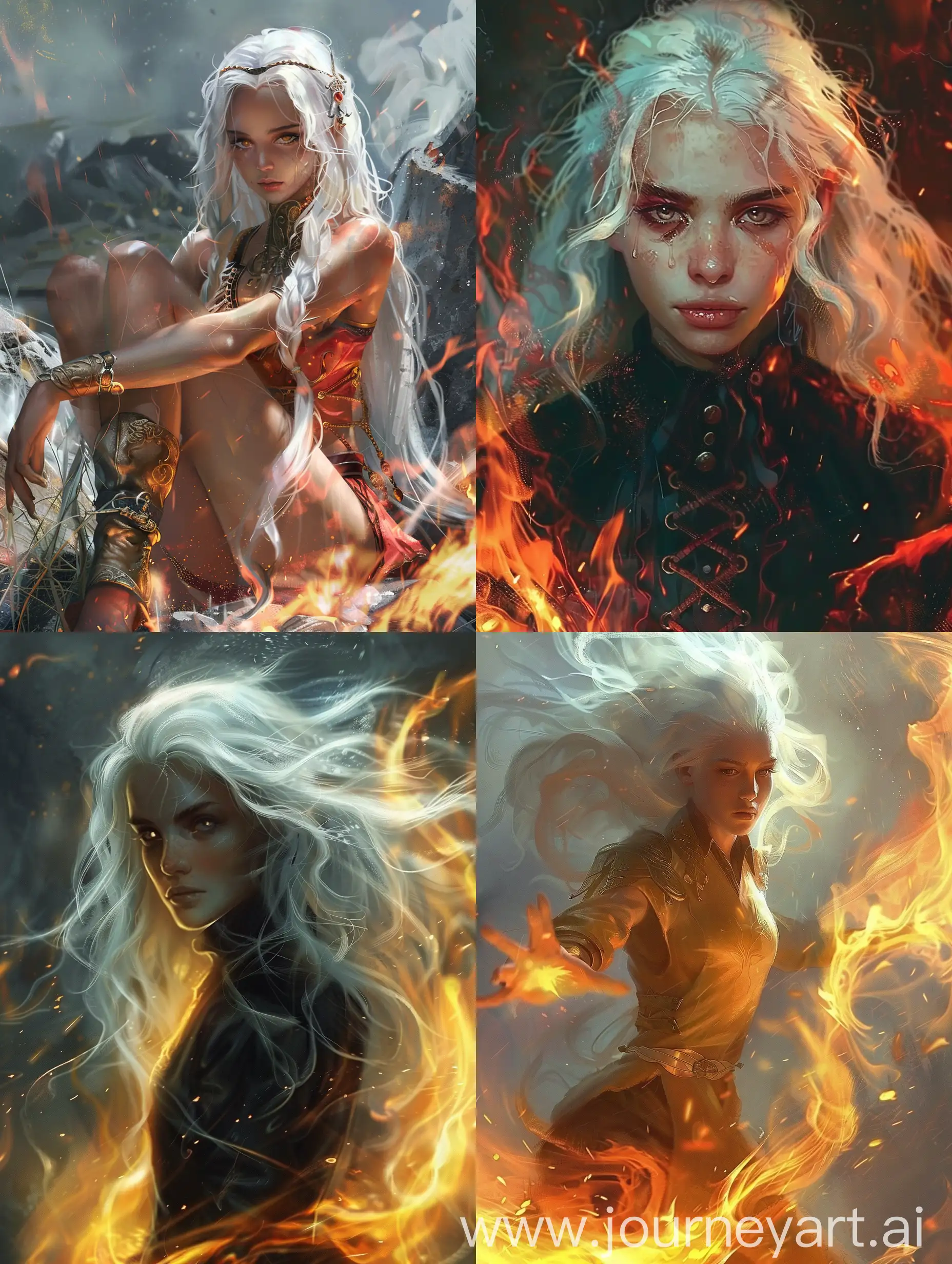 Fantasy, девушка с белыми волосами, попаданка, магия огня 