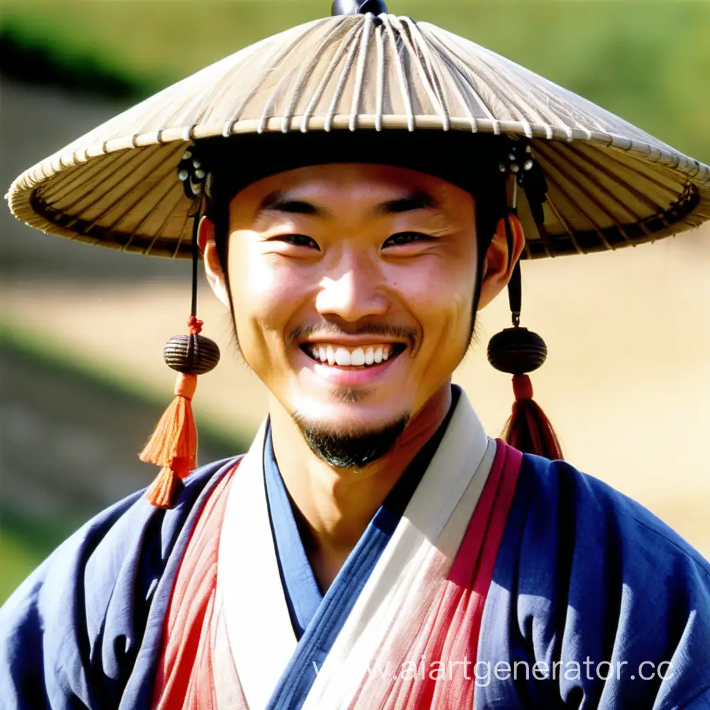 Кореец эпохи Чосон, с улыбкой на лице, в крестьянской одежде
