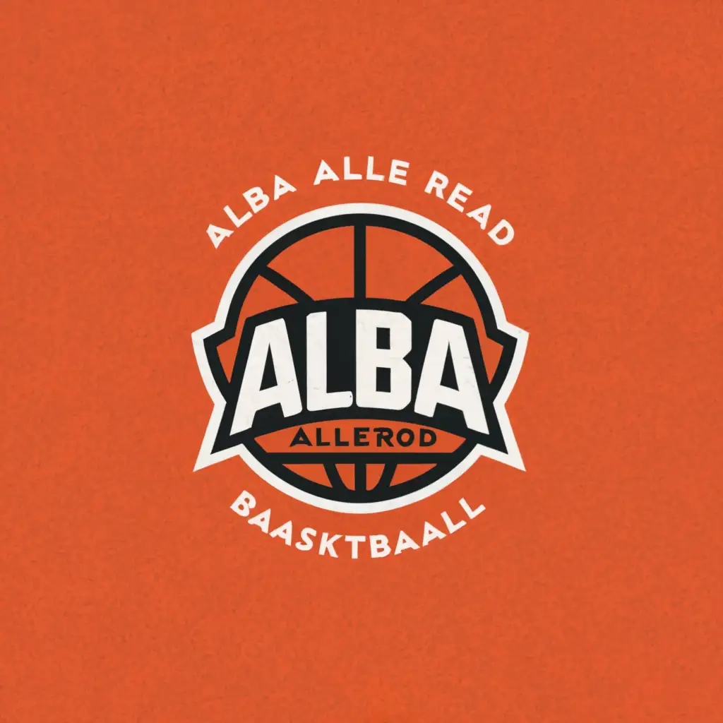 a logo design,with the text "ALBA Allerød Basketball", main symbol:Basketball,Moderate,be used in Sports Fitness industry,clear background