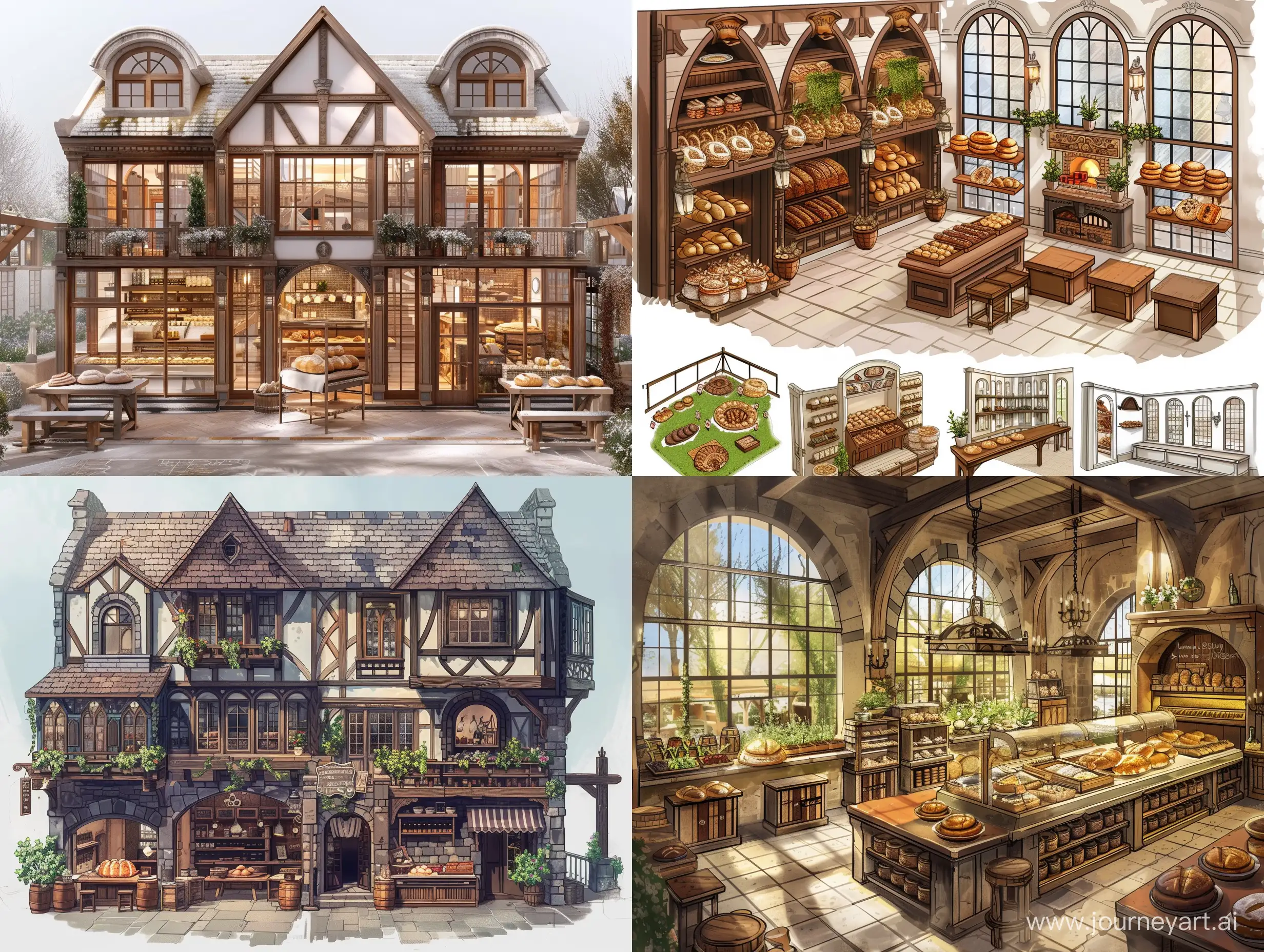 Tudor-Style-Bakery-with-Spacious-Windows-and-Lush-Garden