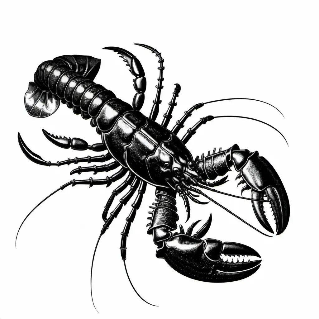 Exquisite Black and White Scientific Illustration of a Lobster