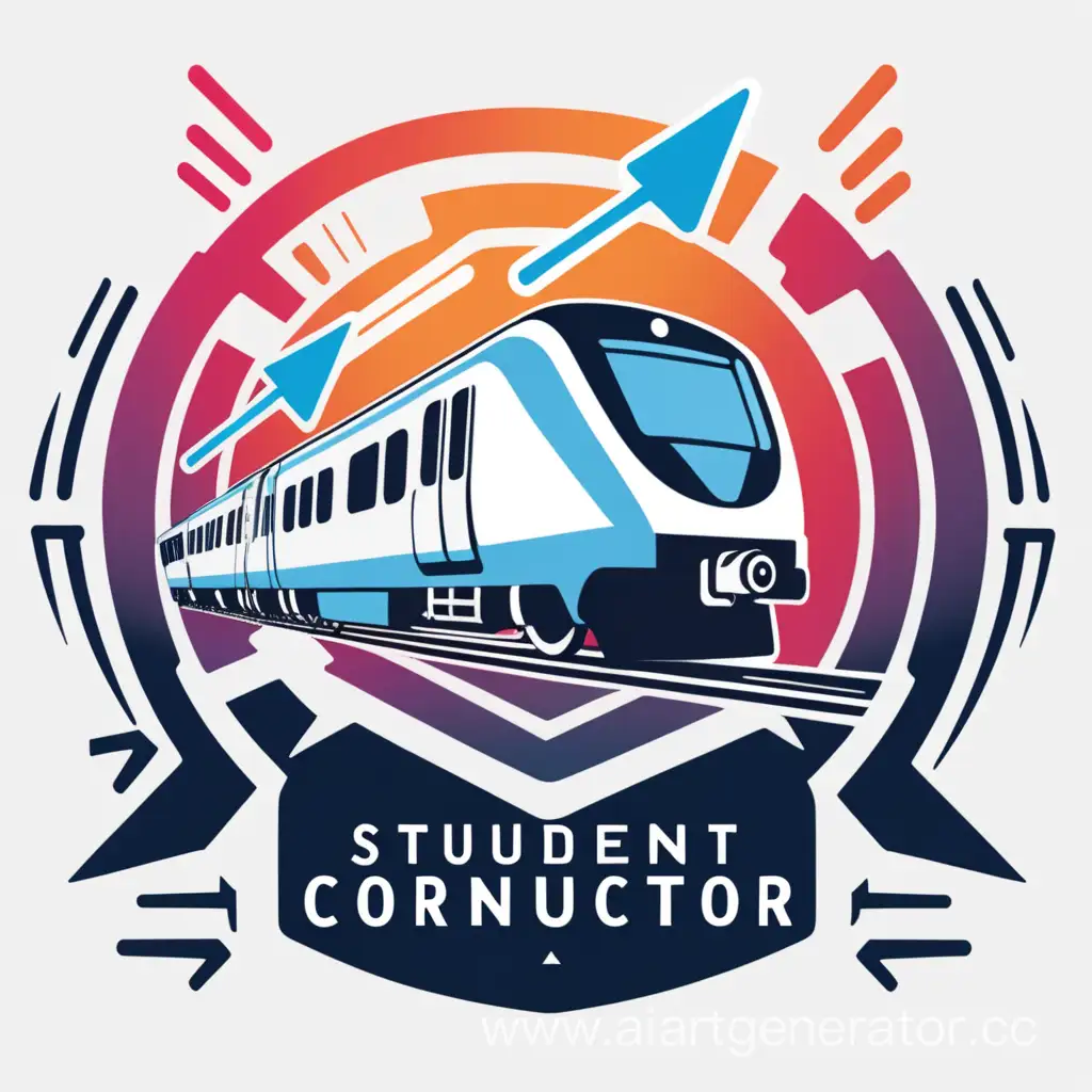 логотип студенческого отряда проводников с изображением поезда и стрелы, в футуристичном стиле