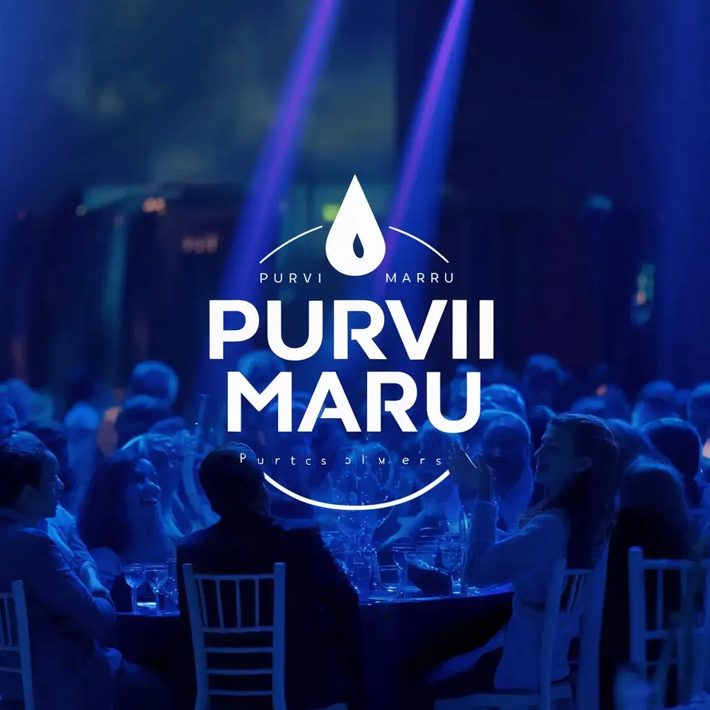 logo, PM whater drops, with the text "Purvi maru", typography, be used in Events industry