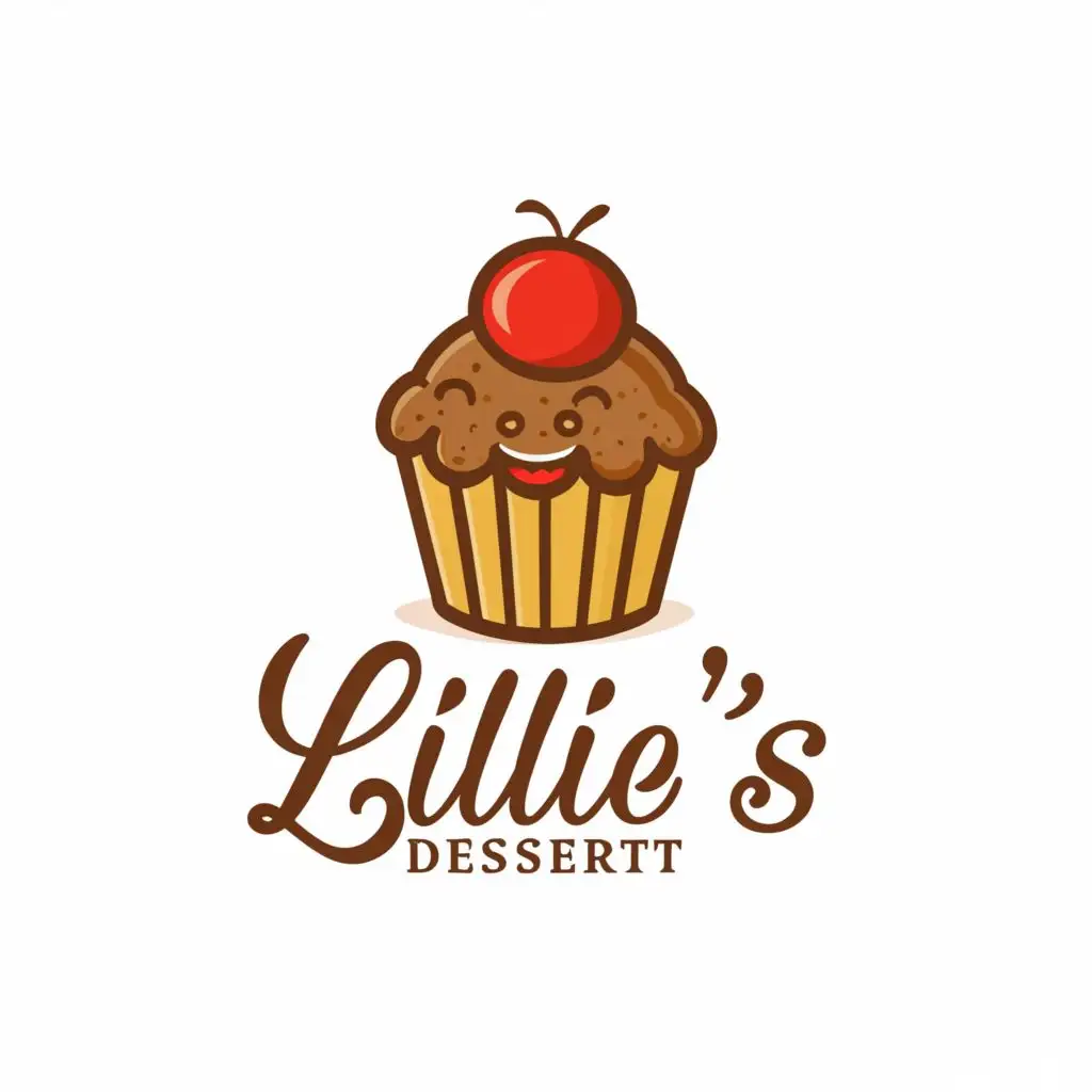 a logo design,with the text "Lillie's Dessert", main symbol:muffin, pudding, biscuit