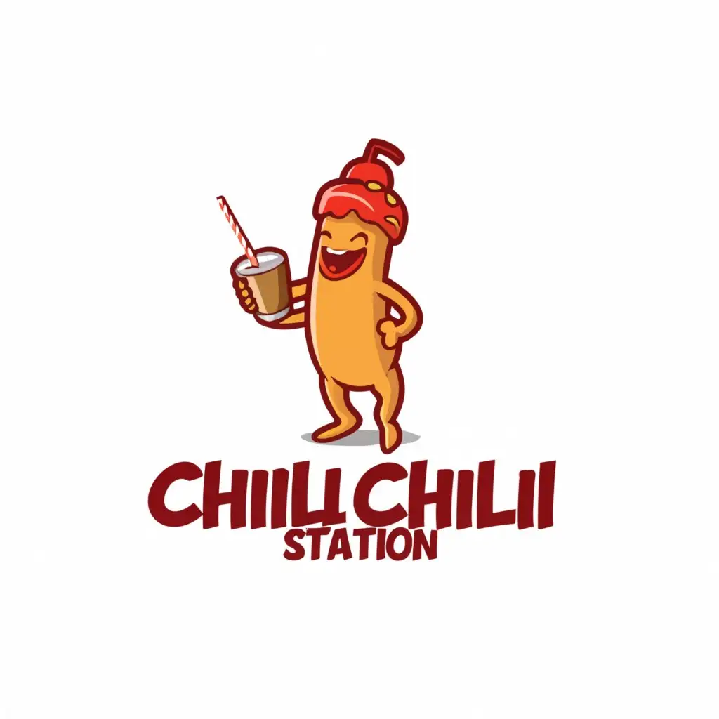 a logo design,with the text "Chill Chili Station", main symbol:hotdog and a drink,complex,be used in Restaurant industry,clear background