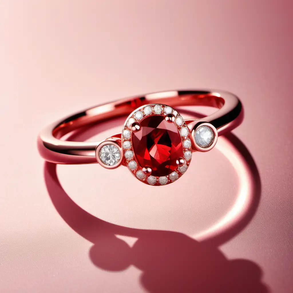 Modern Rose Gold Diamond Red Gemstone Ring