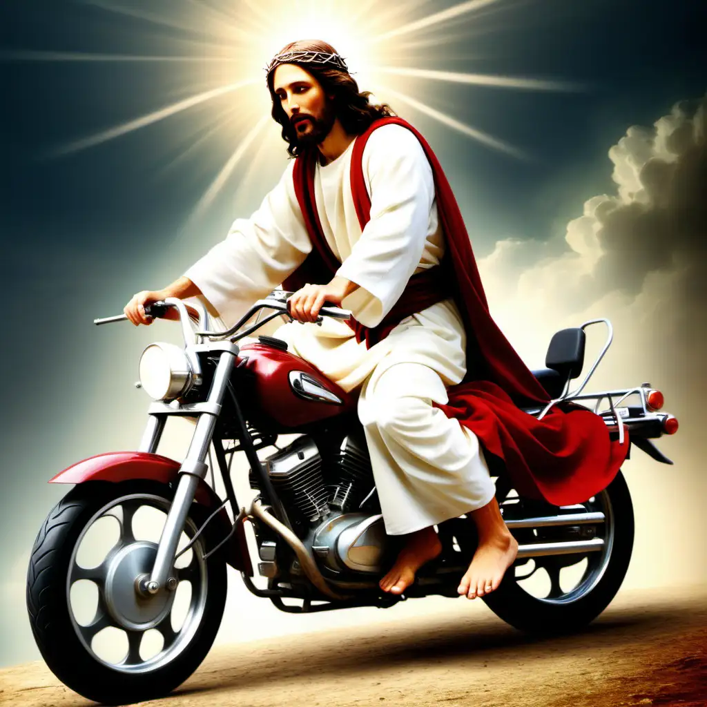 Divine Ride Jesus Christ on a Majestic Motorbike