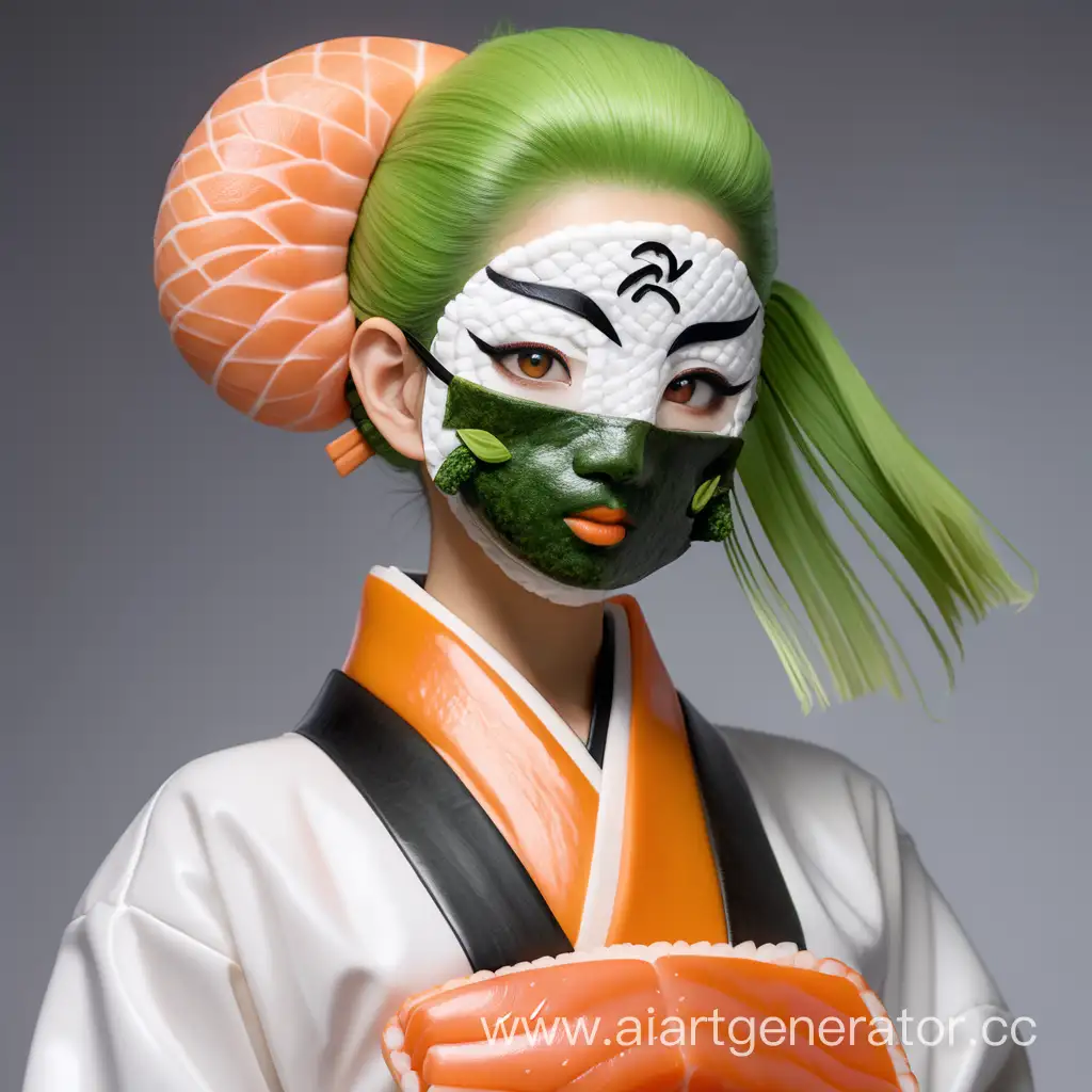Sushi-Humanization-Latex-Girl-with-Salmon-Fillet-Skin-and-Nori-Leaf-Clothing