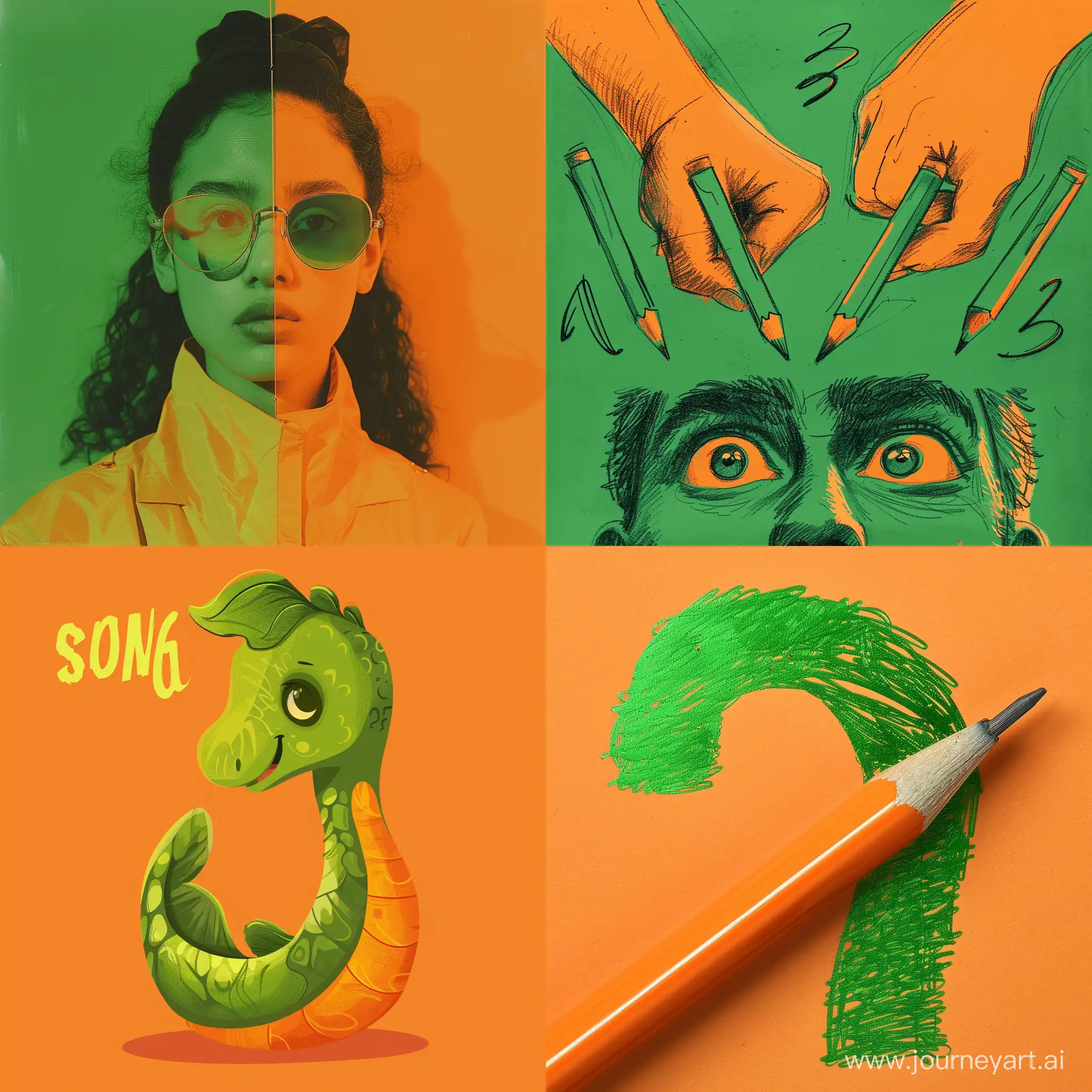 Нарисуй фото для рубрики "Сленг", смысл которой состоит в том что бы спрашивать людей про то знают ли они знаачение новых слов, рисуй в зелено-оранжевых цветах
