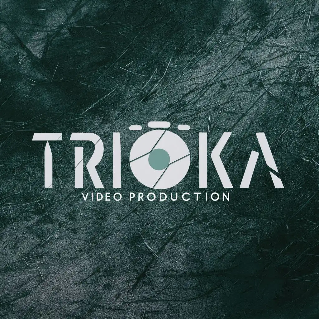 logo as the text "TriOka", typography, be used in video production field, save the text and the font in the green monochrome background with camera