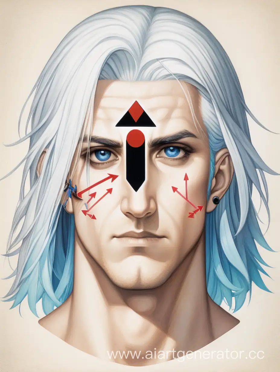 Unique-Portrait-Man-with-Split-Hair-Arrow-Eyes-and-Scale-Sign