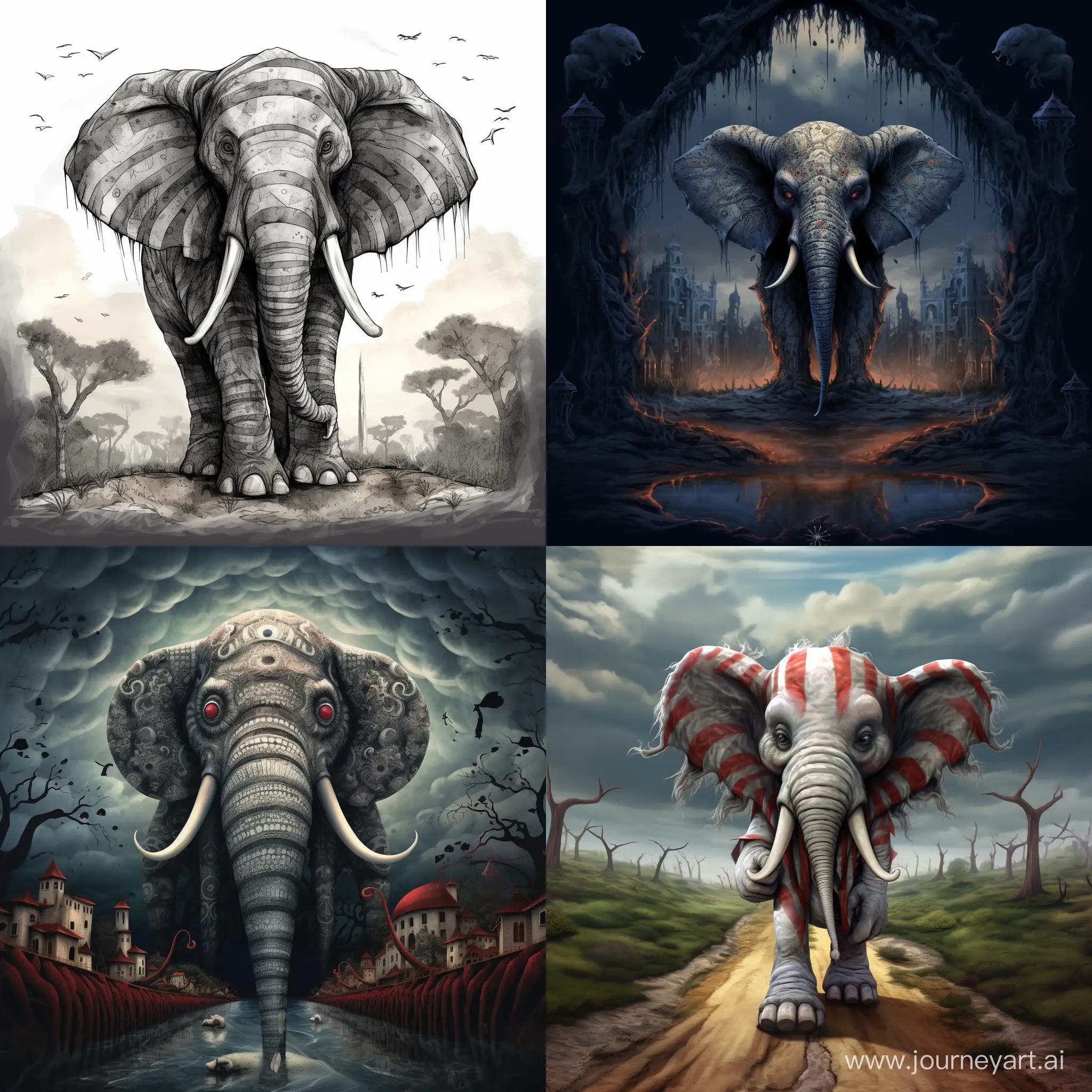 Tim-BurtonInspired-Elephant-Art-Whimsical-Dark-Fantasy-Elephant-in-11-Aspect-Ratio