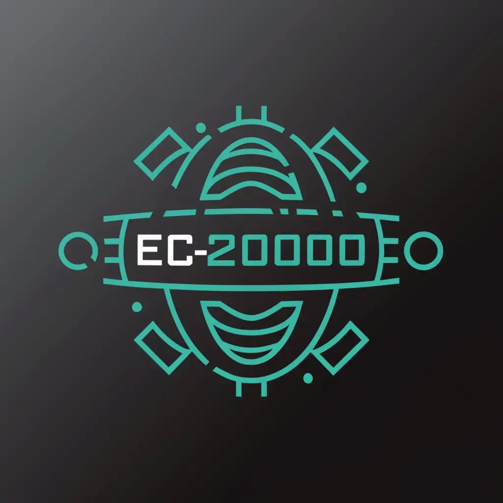 a logo design,with the text "EC2000", main symbol:A black and bright aqua blue futuristic space station logo. circle logo,Moderate,clear background