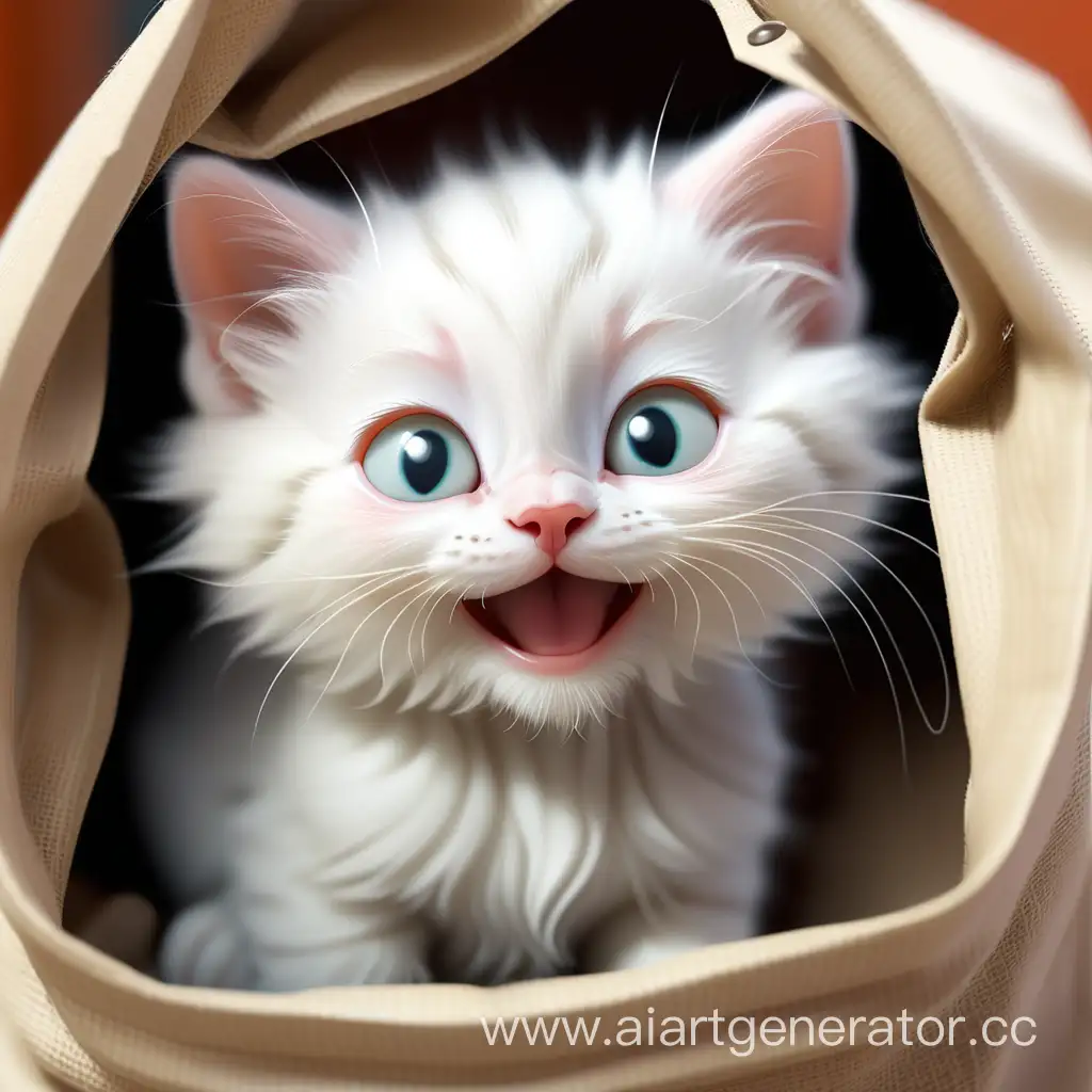 Cheerful-White-Kitten-Grinning-in-a-Bag