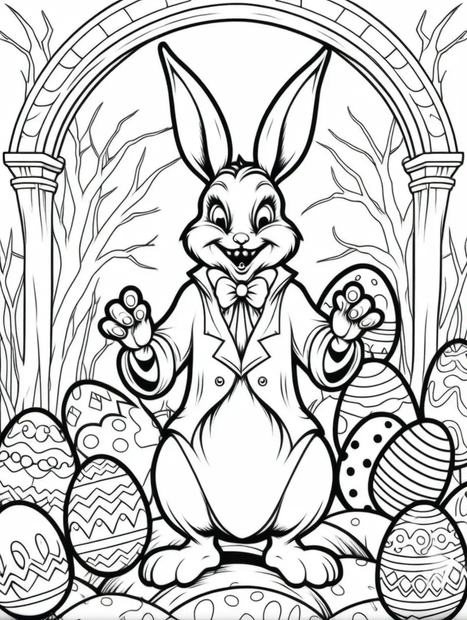 Sinister Easter Bunny Coloring Book Page Dark Fantasy Rabbit Illustration