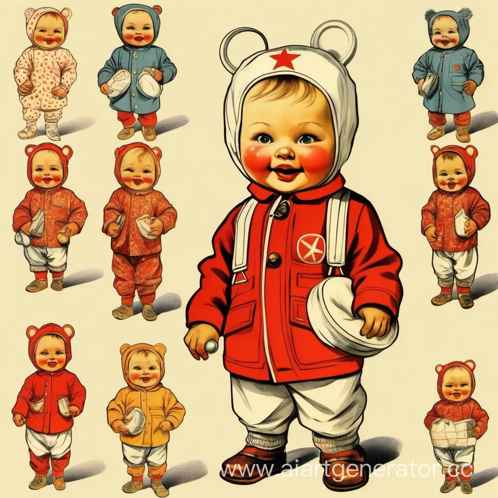 Soviet-Cartoon-Style-Cheerful-Slavic-Toddler-in-Diapers-and-Onesies-with-Pacifier-and-Rattle