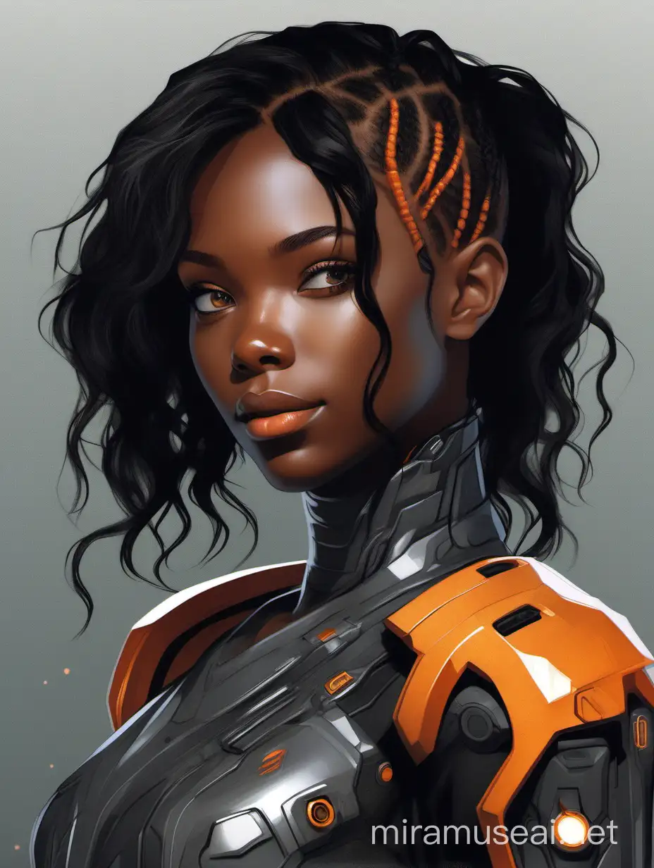 Futuristic Portrait of Young Ebony Woman with Cybernetic Implants