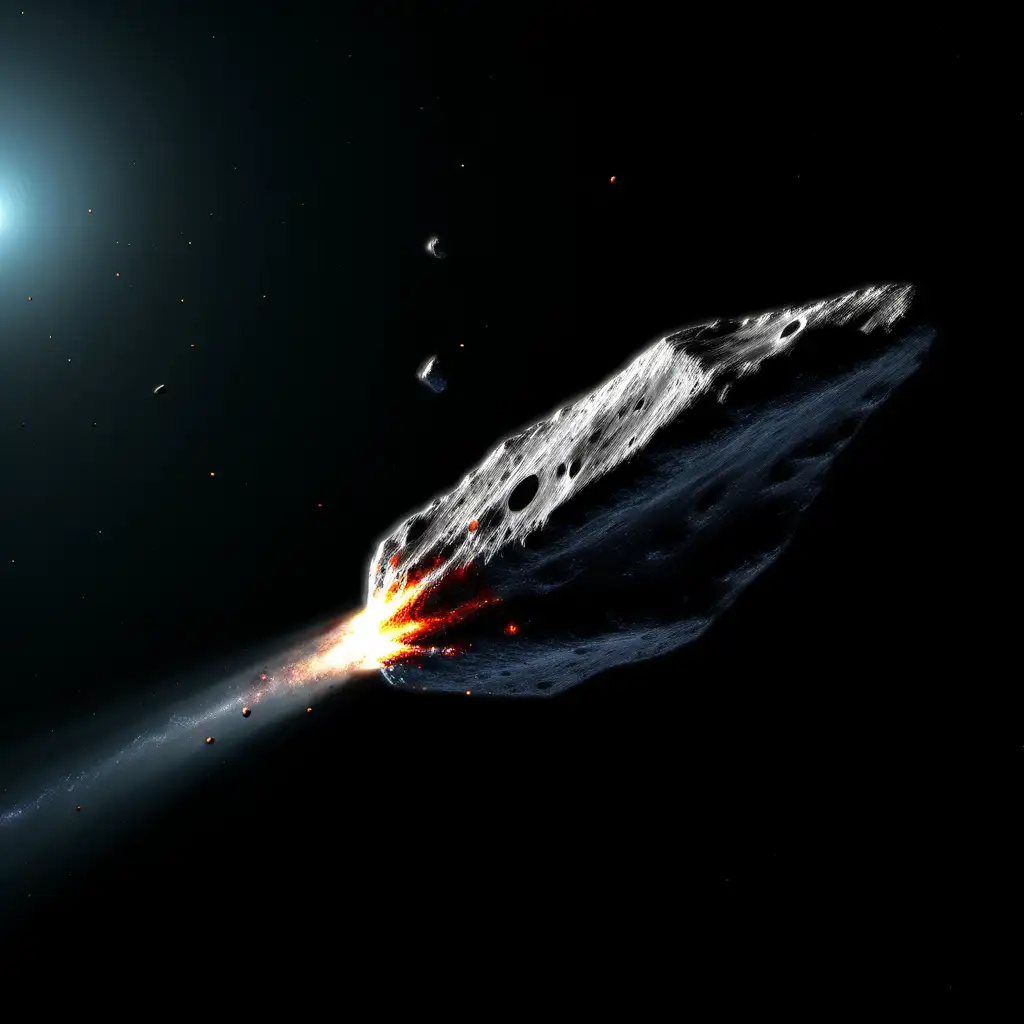 asteroid flying through space
