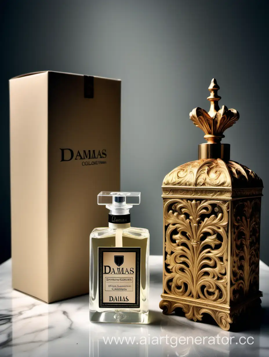 a bottle of damas cologne sitting next to a box, a flemish Baroque by Demetrios Farmakopoulos, instagram contest winner, dau-al-set, dynamic composition, contest winner, feminine