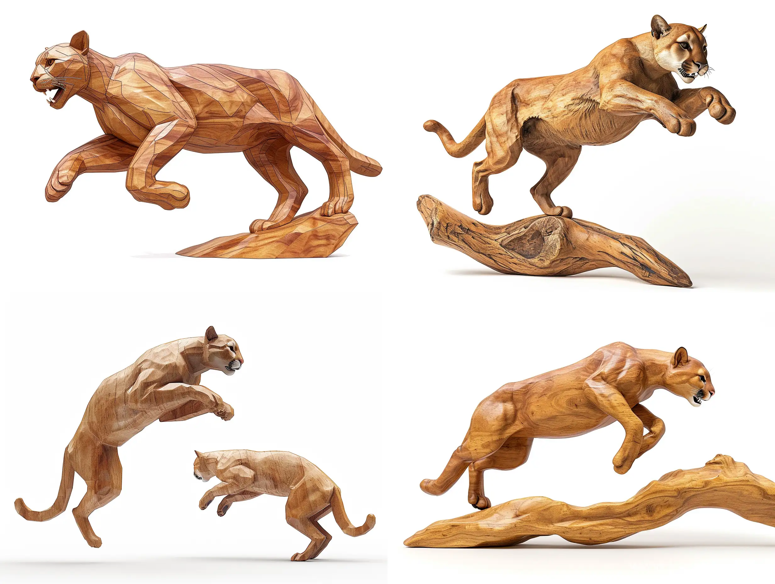 Realistic-Wooden-Sculpture-of-Puma-Concolor-in-Dynamic-Poses