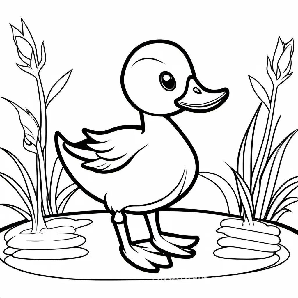 Simple-and-Cute-Duck-Coloring-Page-for-Kids-Black-and-White-Line-Art-on-White-Background
