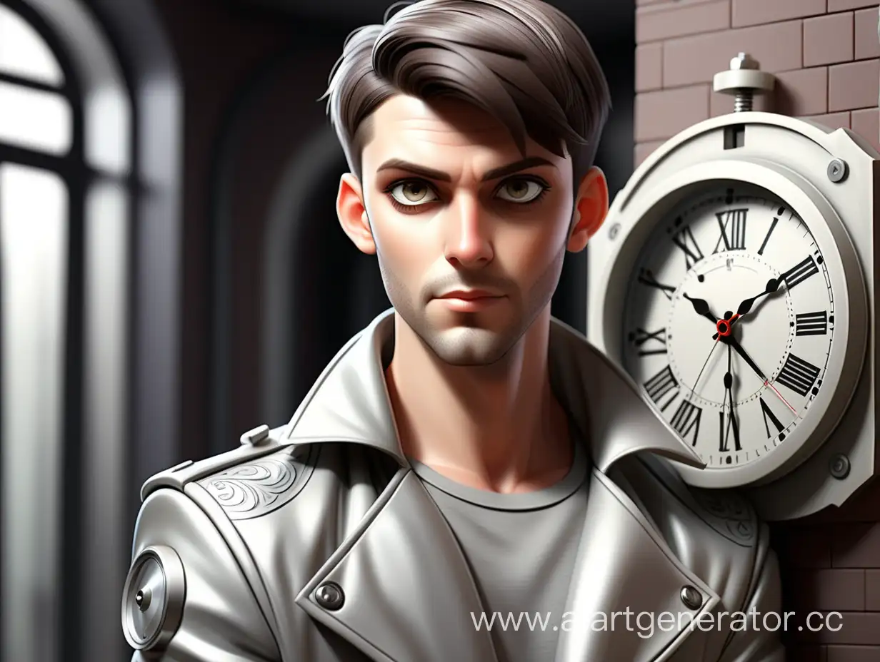 Fantasy-Time-Traveler-in-Silver-Jacket-Stylish-30YearOld-with-Gray-Eyes-and-Brunette-Hair