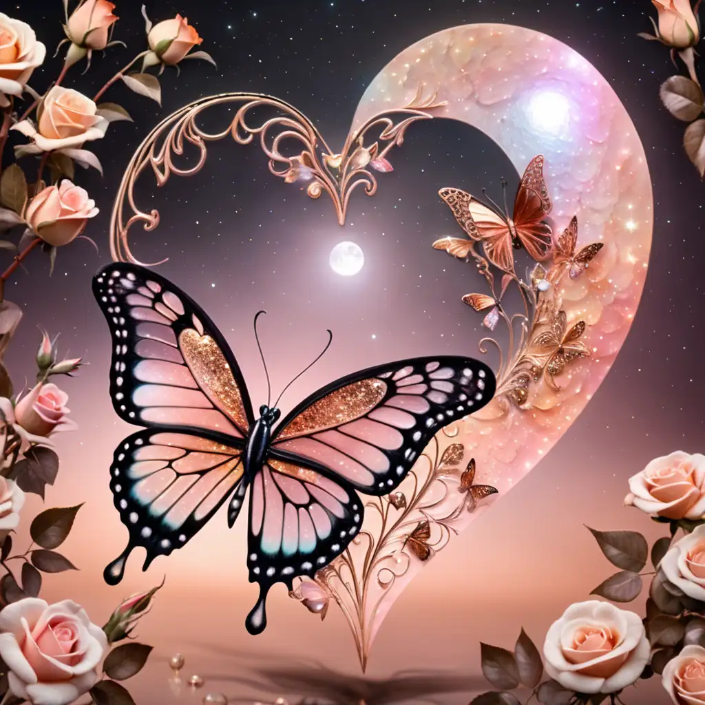 Enchanting Outdoor Scene HeartShaped Moon Glittersplash and Sparkling Roses