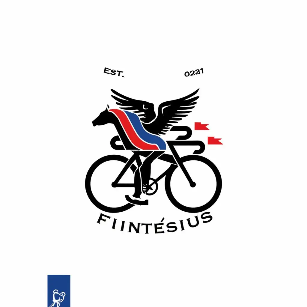 a logo design,with the text "Mayennistériens", main symbol:a bike with the flag of Finistère and the Mayennais Pegasus,complex,be used in Sports Fitness industry,clear background
