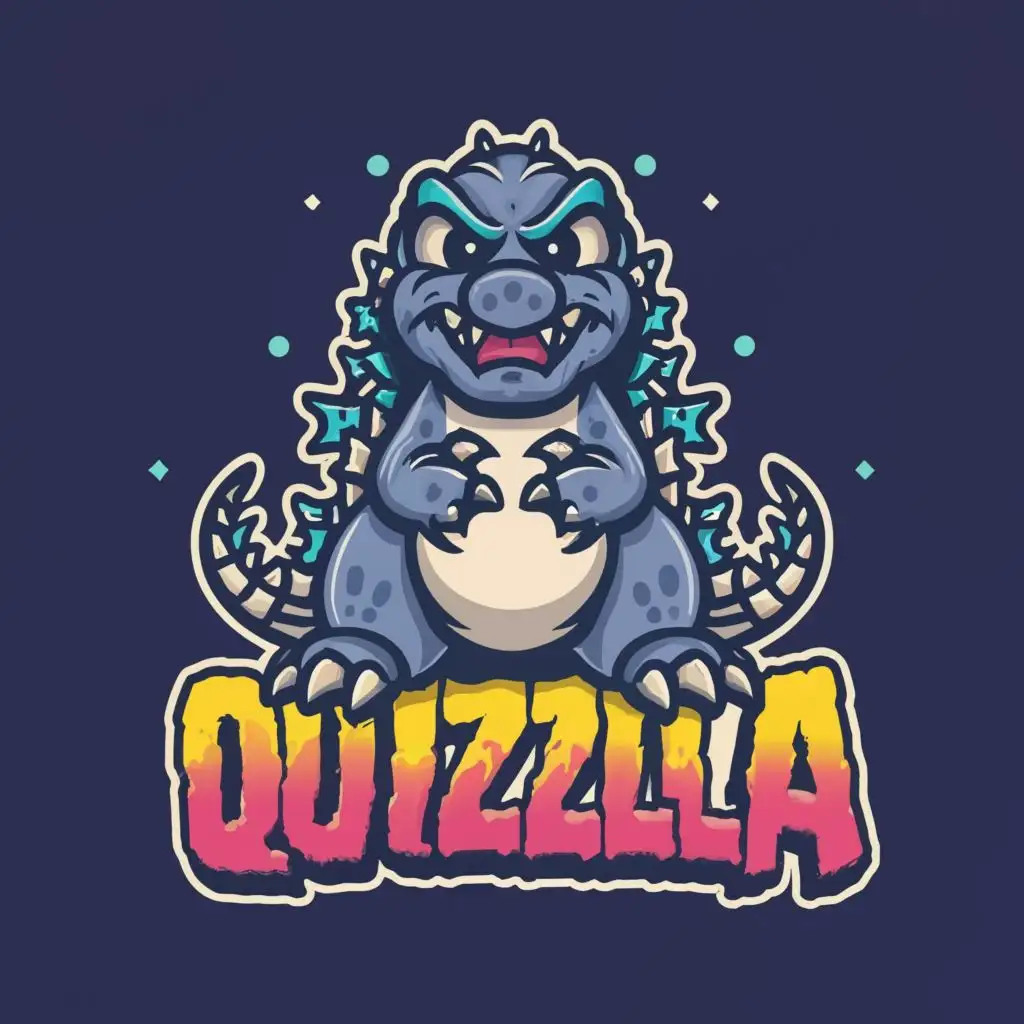logo, cute godzilla, with the text "Quizilla", typography, be used in Entertainment industry