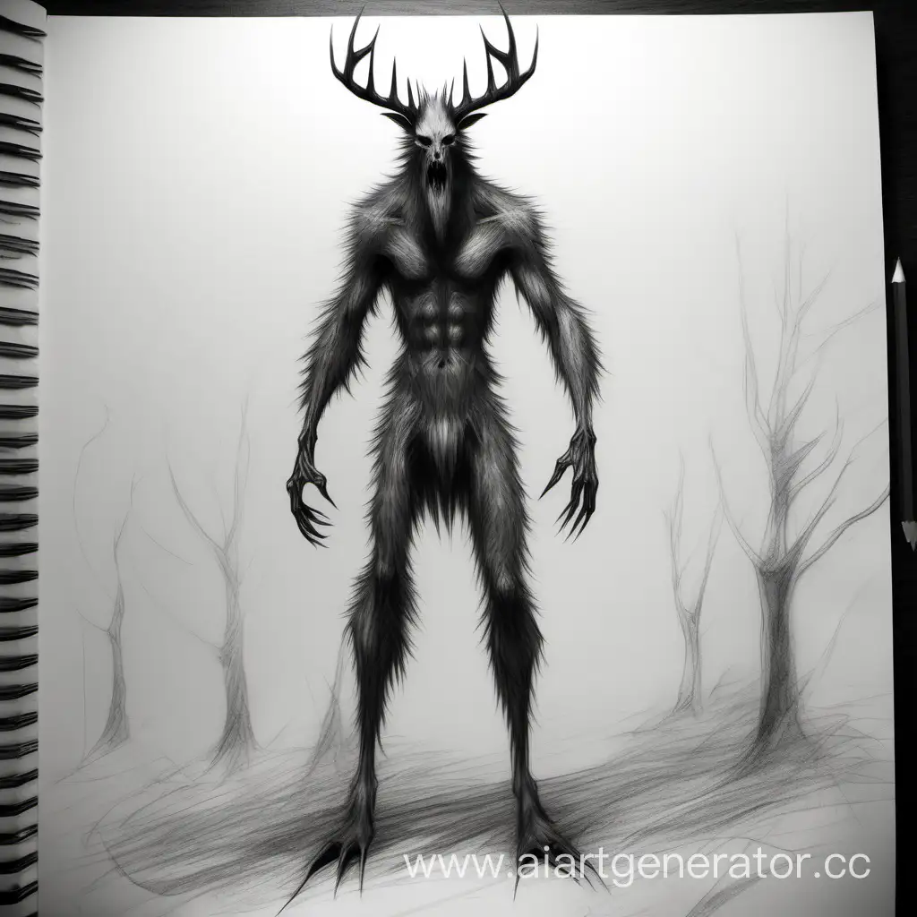 Wendigo-Creature-Sketch-Majestic-Beast-in-Black-and-White