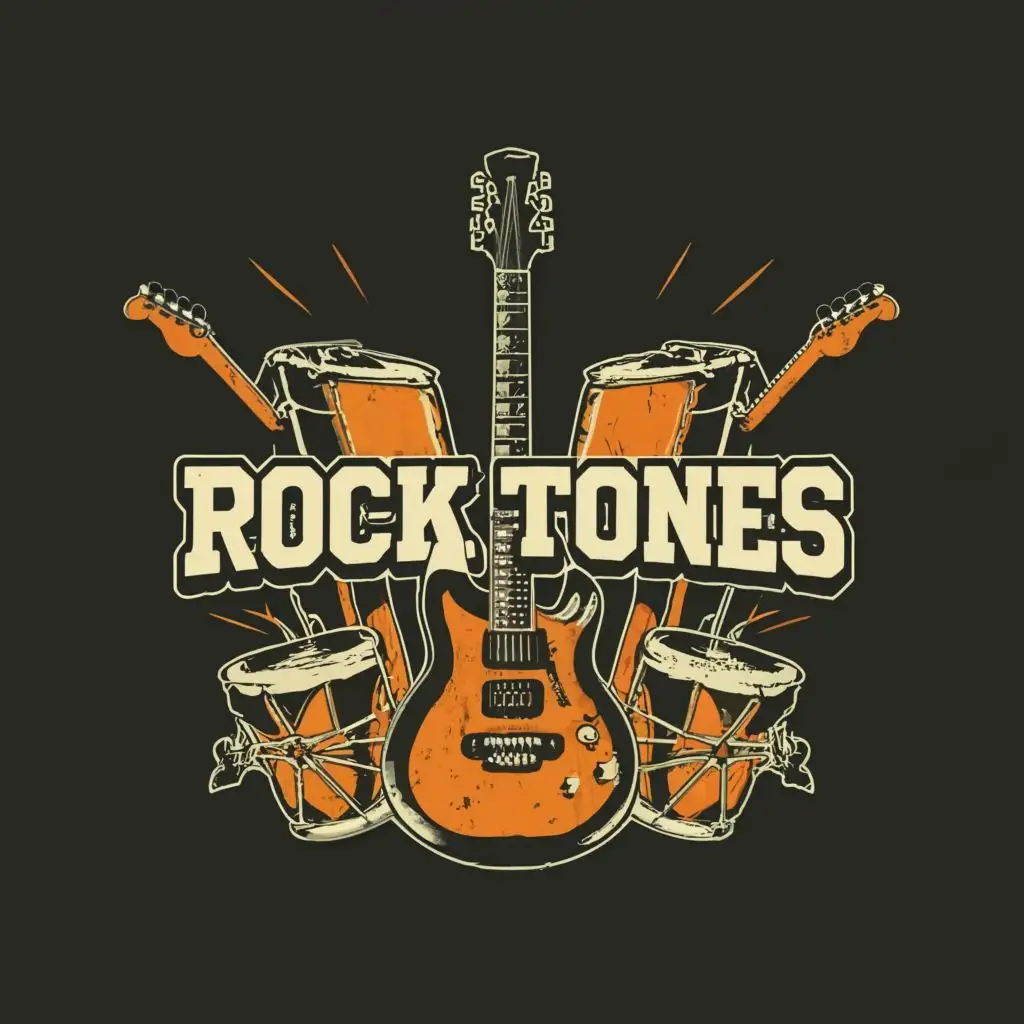 logo, guitar drum, with the text "Rock Tones", typography, be used in Events industry