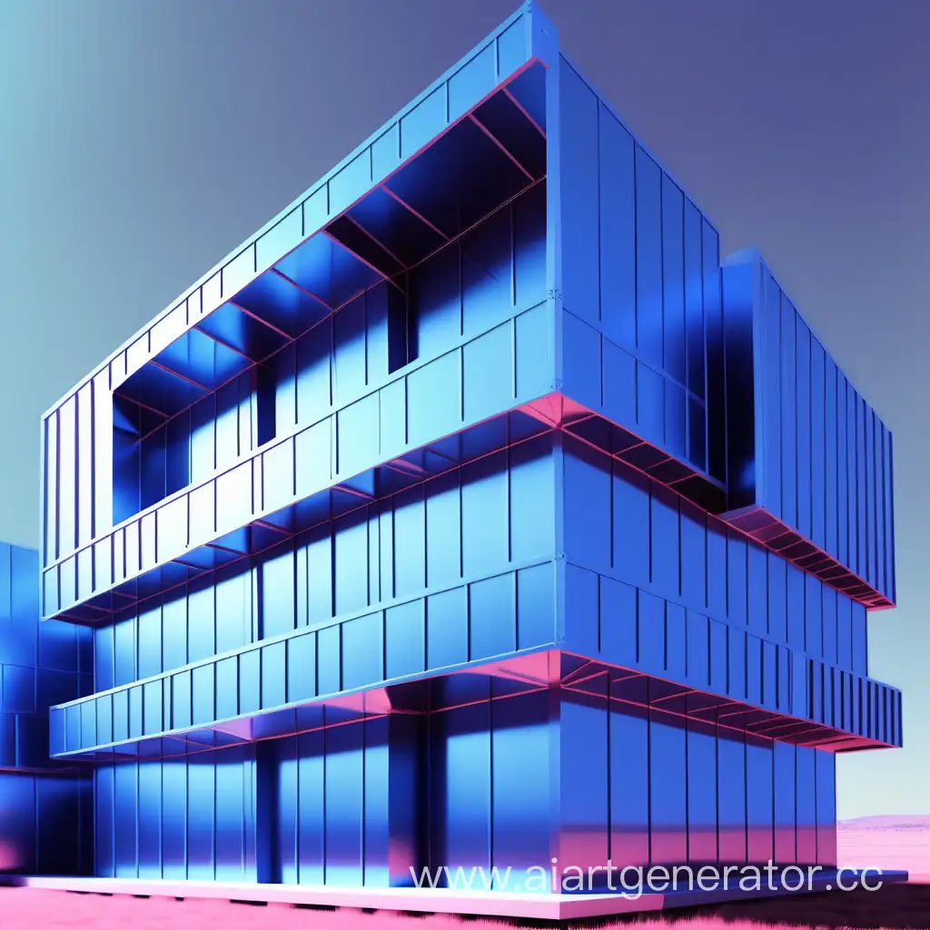 Сгенерируй металлическое здание в синем фильтре