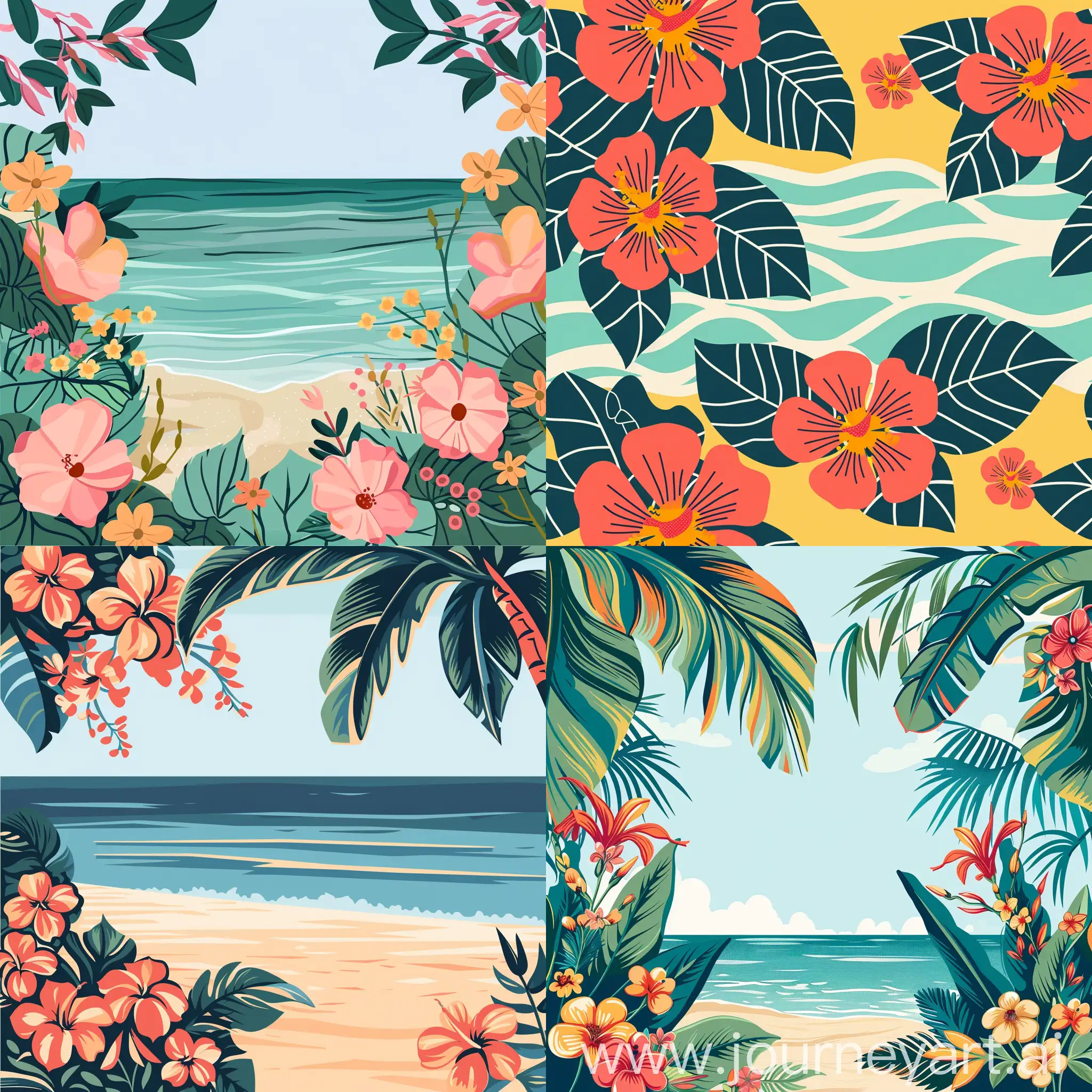 Digital product, floral-patterned, 32 Bit Pixel Art, Pop Art, clean lines, icon, vector, svg, beach background