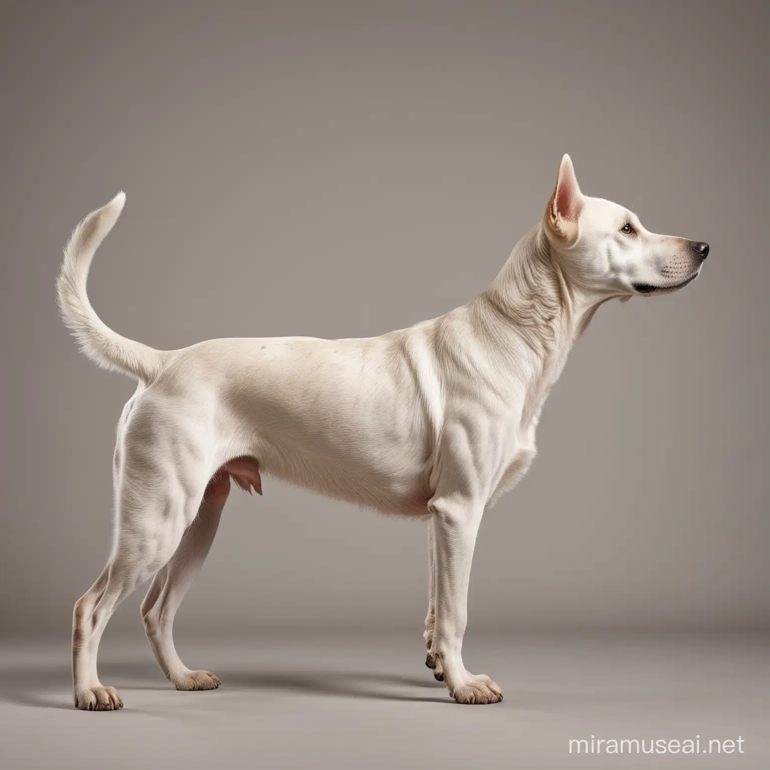 Standing Dog in Profile View with Alert Expression