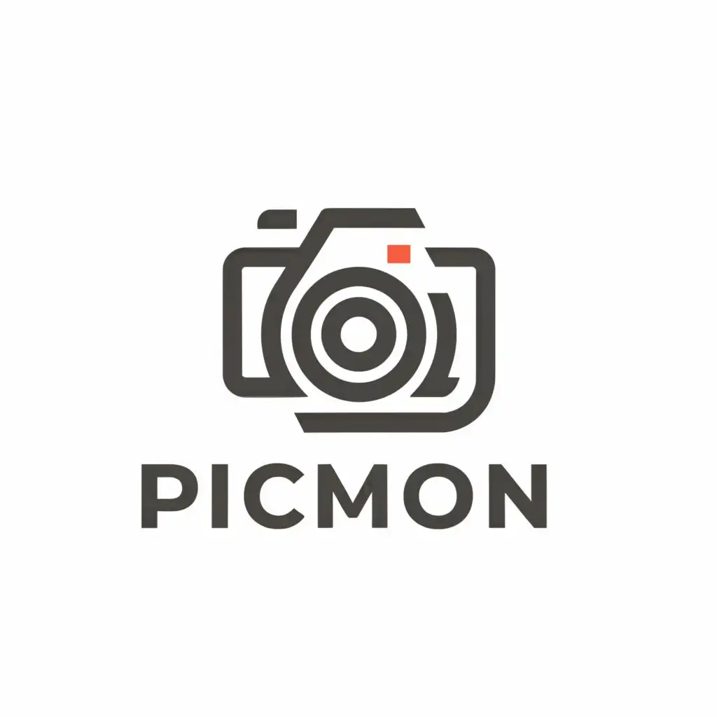 a logo design,with the text "PicMon", main symbol:Camera,Minimalistic,clear background