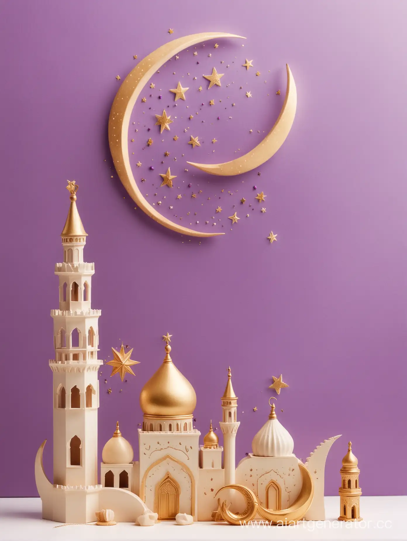 Golden-and-Purple-Ramadan-Scene-with-Crescent-Moon-Minaret-Mehrab-and-Star