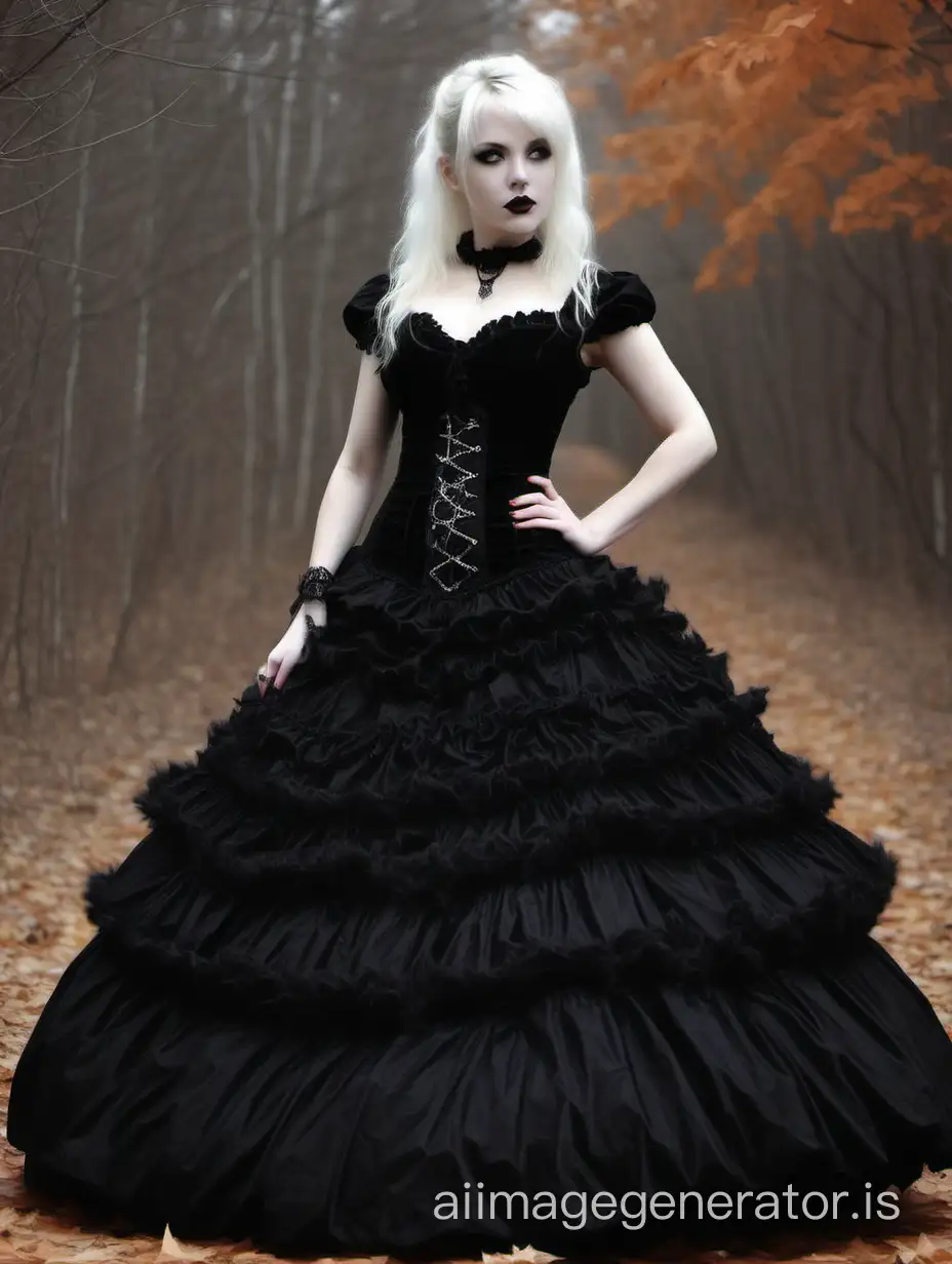 Find a photo of Kristy Seven on the Internet and make an image of her in a beautiful black gothic fluffy dress
