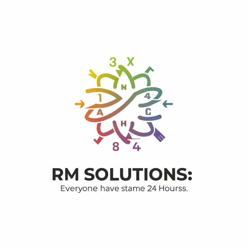a logo design,with the text "RM solutions    everyone has the same 24 hours.", main symbol:maths symbols,Moderate,be used in Education industry,clear background