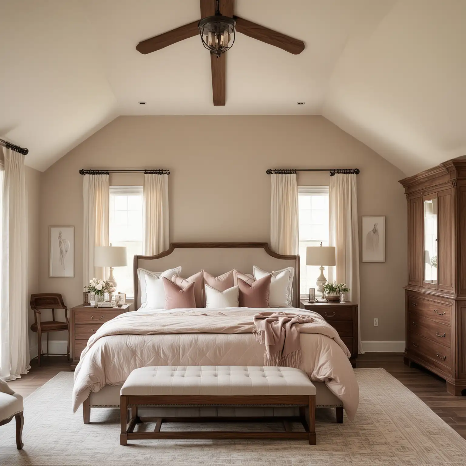 Luxurious French Farmhouse Master Bedroom with Equestrian Flair