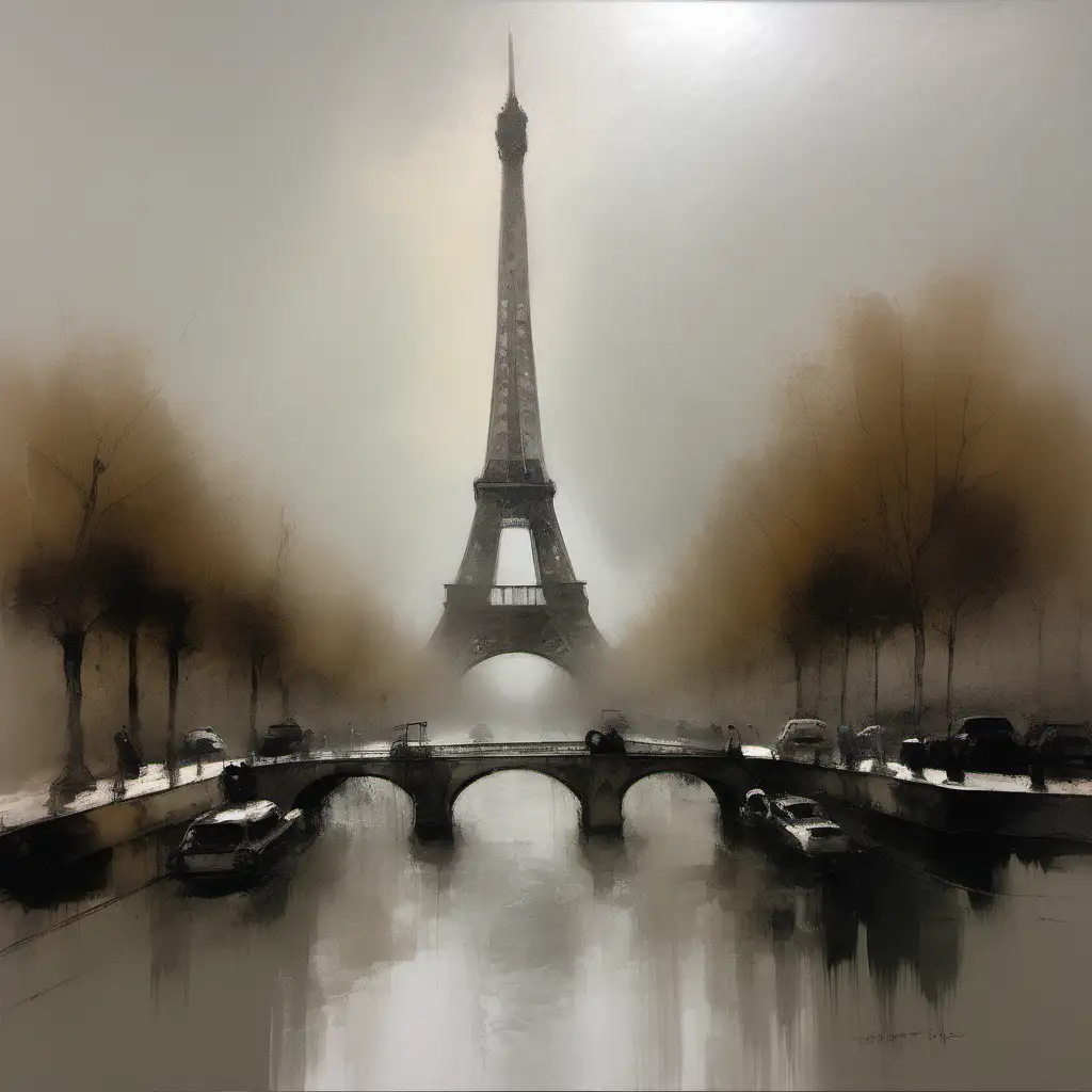 Ethereal Eiffel Tower Haunting Monochrome Portrait