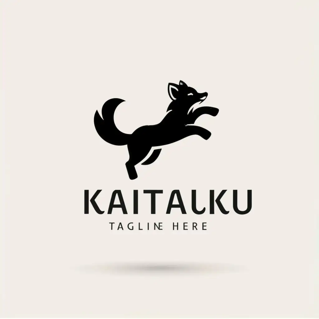 logo, Logo with Red fox jumping above word " Kaitaku", with the text "Kaitaku", typography, be used in Internet industry