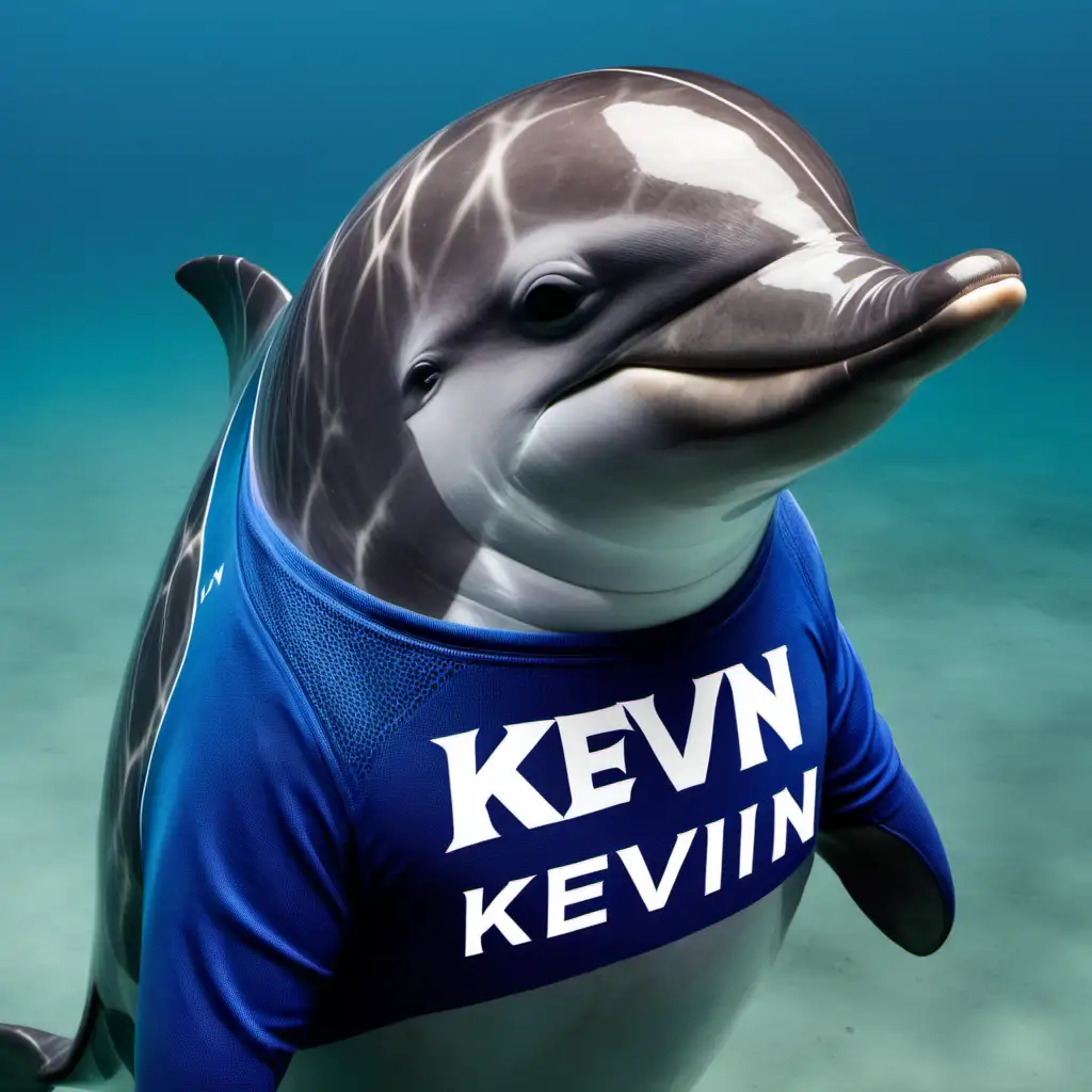 porpoise wearing a jersey that says "KEVIN"