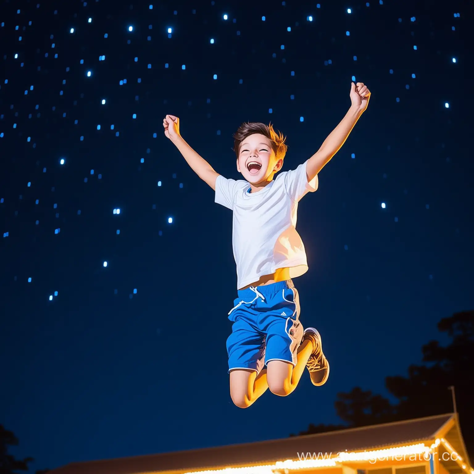 12 летний мальчик прыгает от счастья ночью