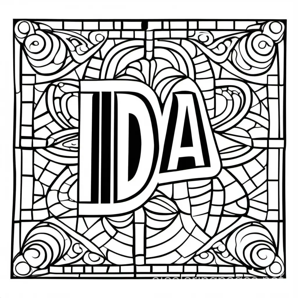 Ida-Word-Mosaic-Coloring-Page-Simple-and-KidFriendly-Line-Art