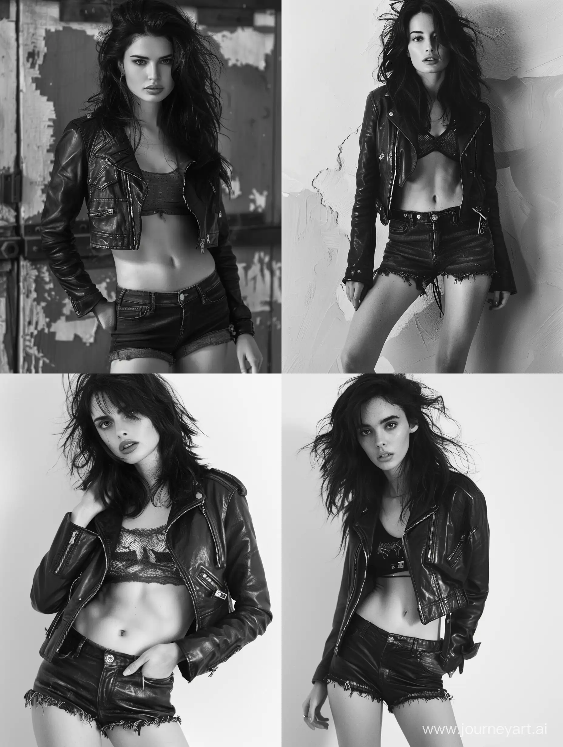 Bold-Style-Photoshoot-with-DarkHaired-Girl-in-Shorts-and-Leather-Jacket