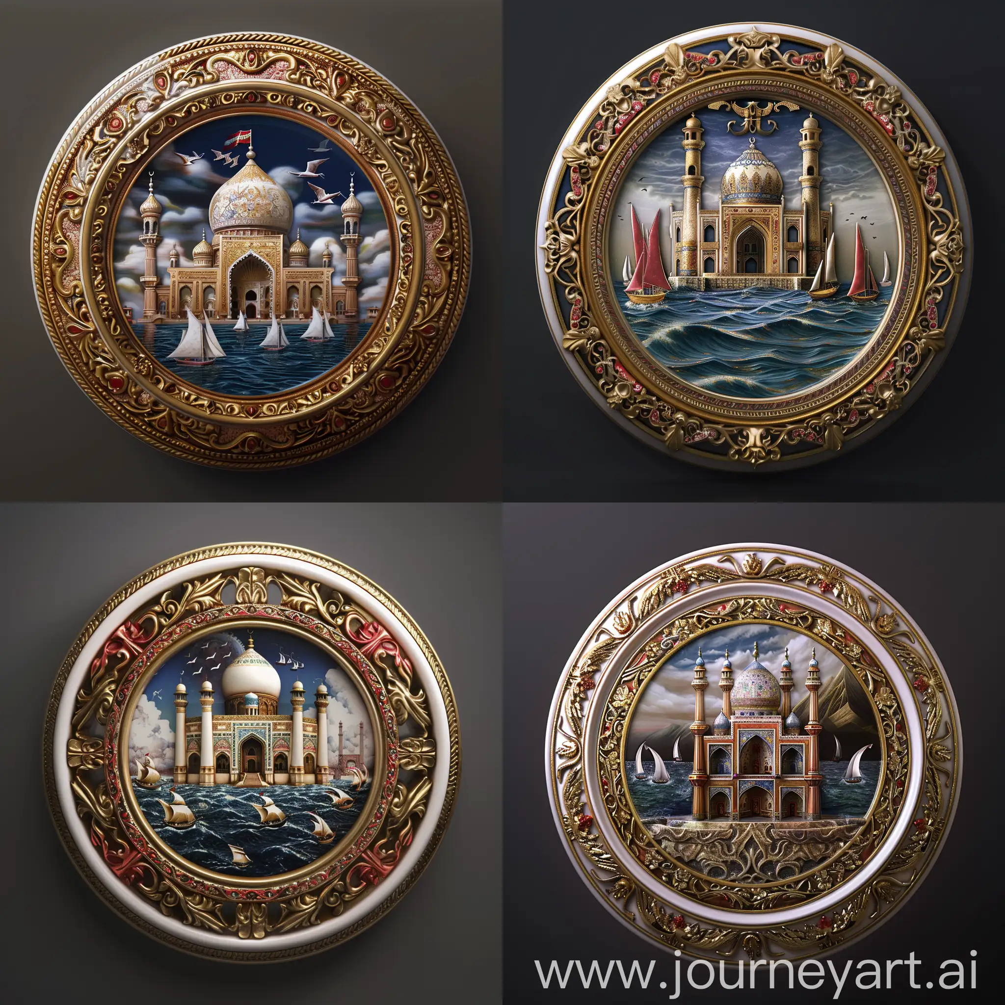 Persian-Mosque-Ocean-View-Souvenir-Plate-with-Sailing-Ships