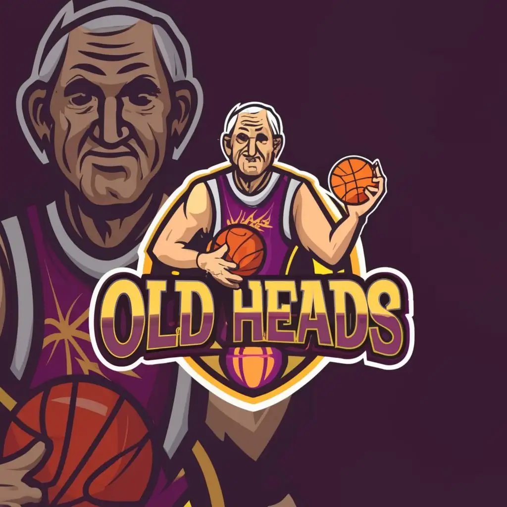a logo design,with the text "Old   Heads", main symbol:old man basketball wine and gold,Moderate,be used in Real Estate industry,clear background