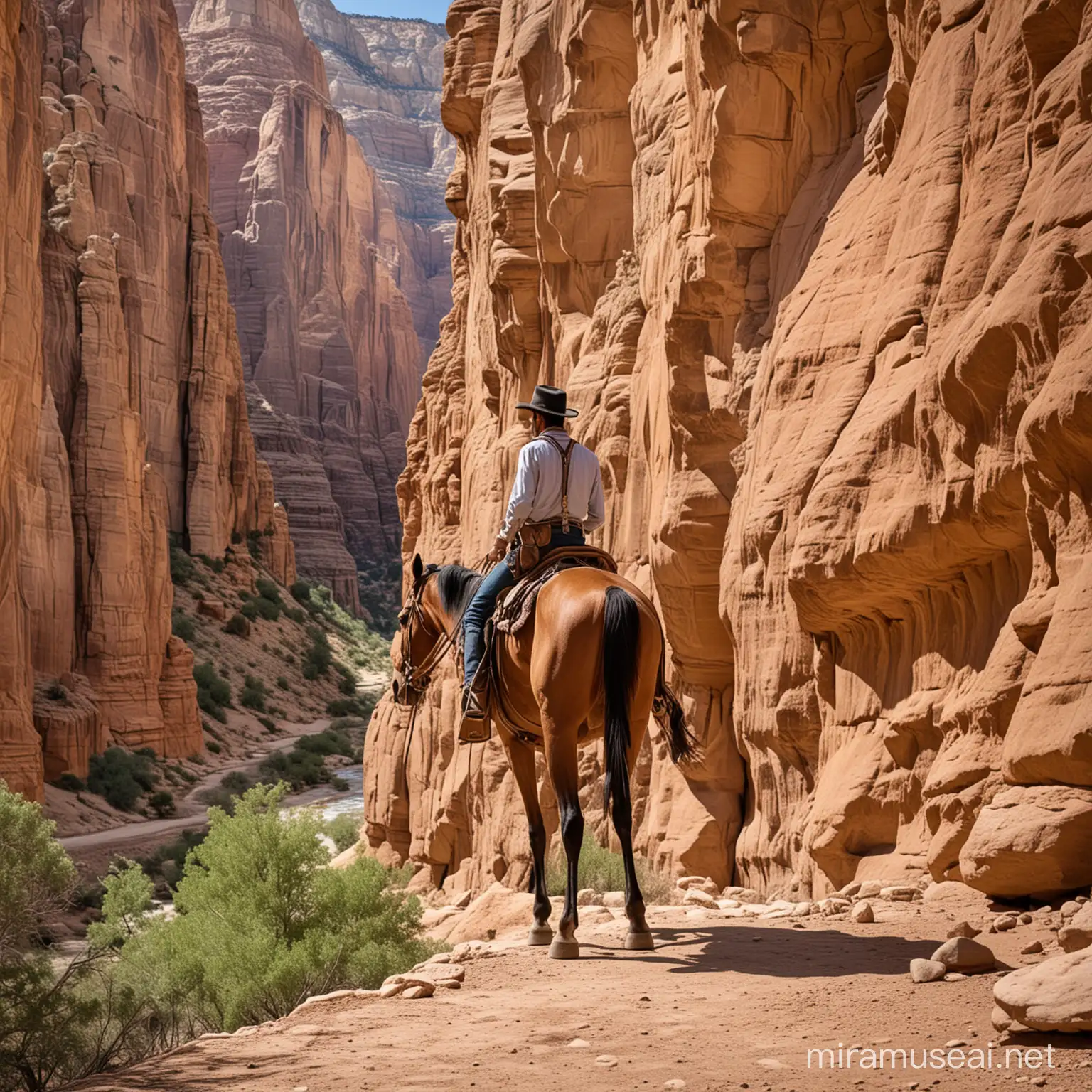 A tall boudler in the old west in a secluded canyon